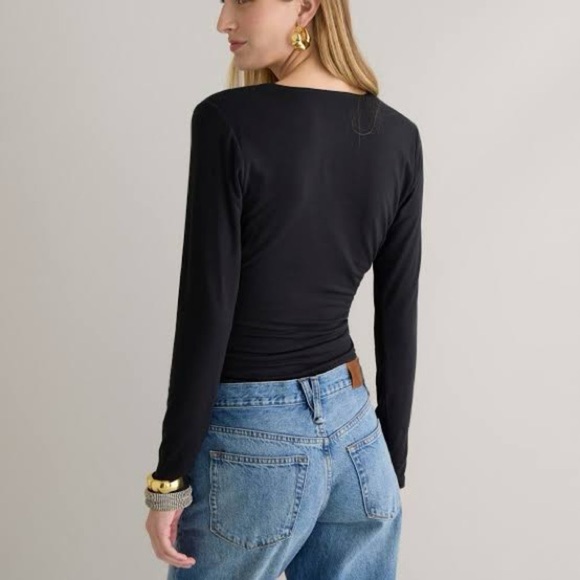 NWT j crew form knit black Wrap Top with festive Red Plaid tartan Accent size M - Picture 2 of 4